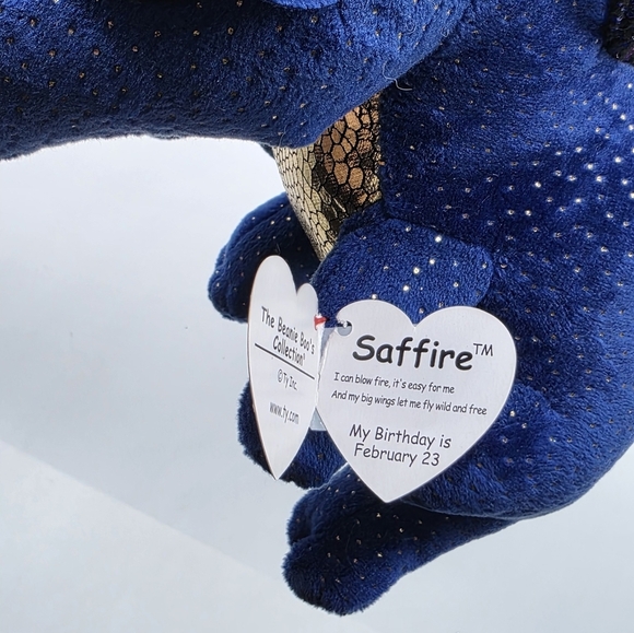 Ty Beanies Boos Saffire Blue & Gold Dragon Plush - Picture 3 of 12